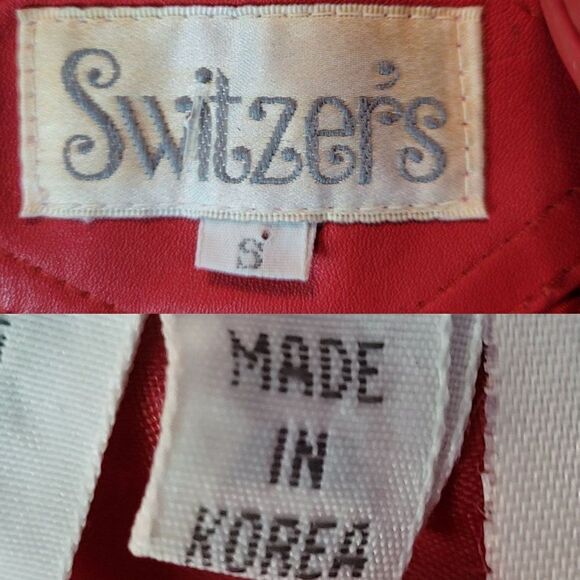 Vintage 80's Genuine Leather Jacket S Red One Button Single Breasted Dolman Glam - Picture 3 of 12